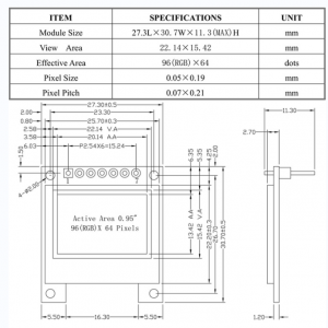 0.95 inch OLED display module 65K Color ssd1331 OLED RGB Straight pin header