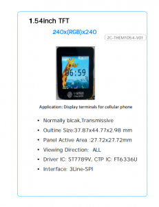 1.54inch TFT LCD panel module Transmissive TFT IPS Screen 240×240 with Capative Touch Panel