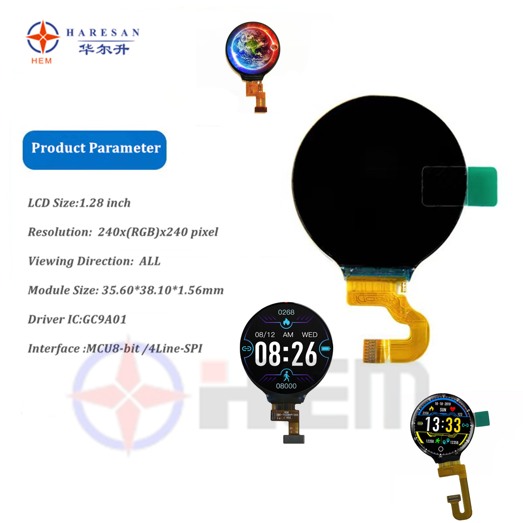 240*240 Circular IPS TFT LCD Display Module GC9A01 with SPI MCU8bit Interface Featured Image